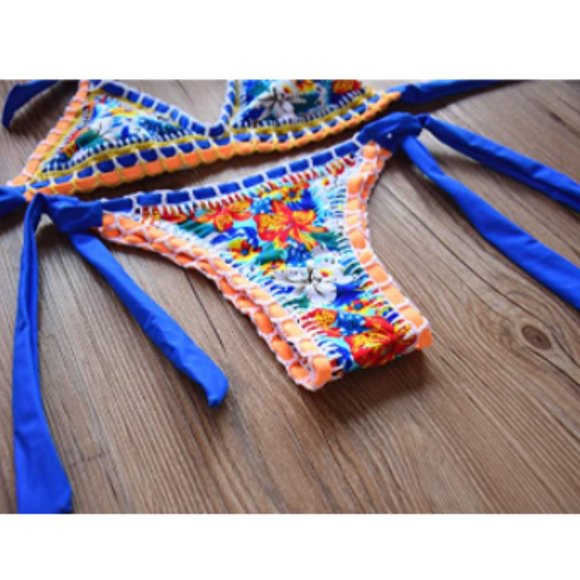 Crochet Triangle Strap Brazilian Thong Bikini XL - Picture 3 of 8